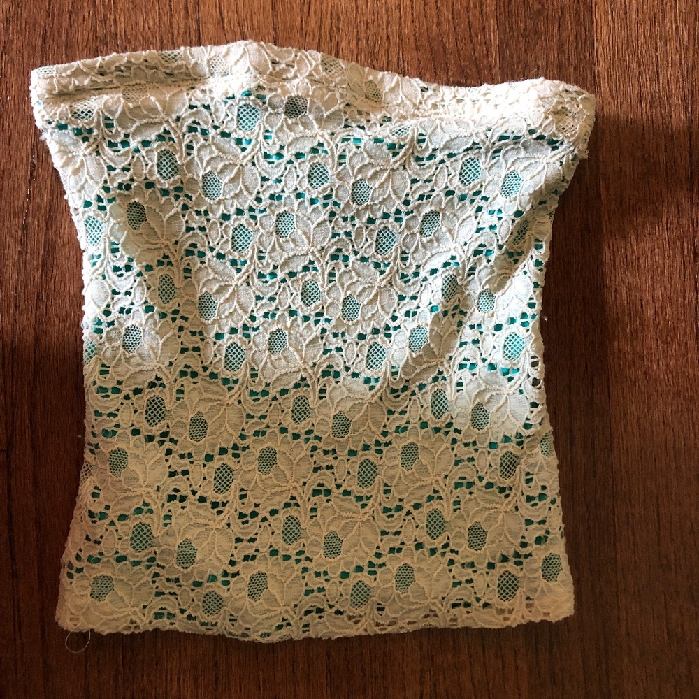 Silence + Noise Strapless White and Green Top- XS